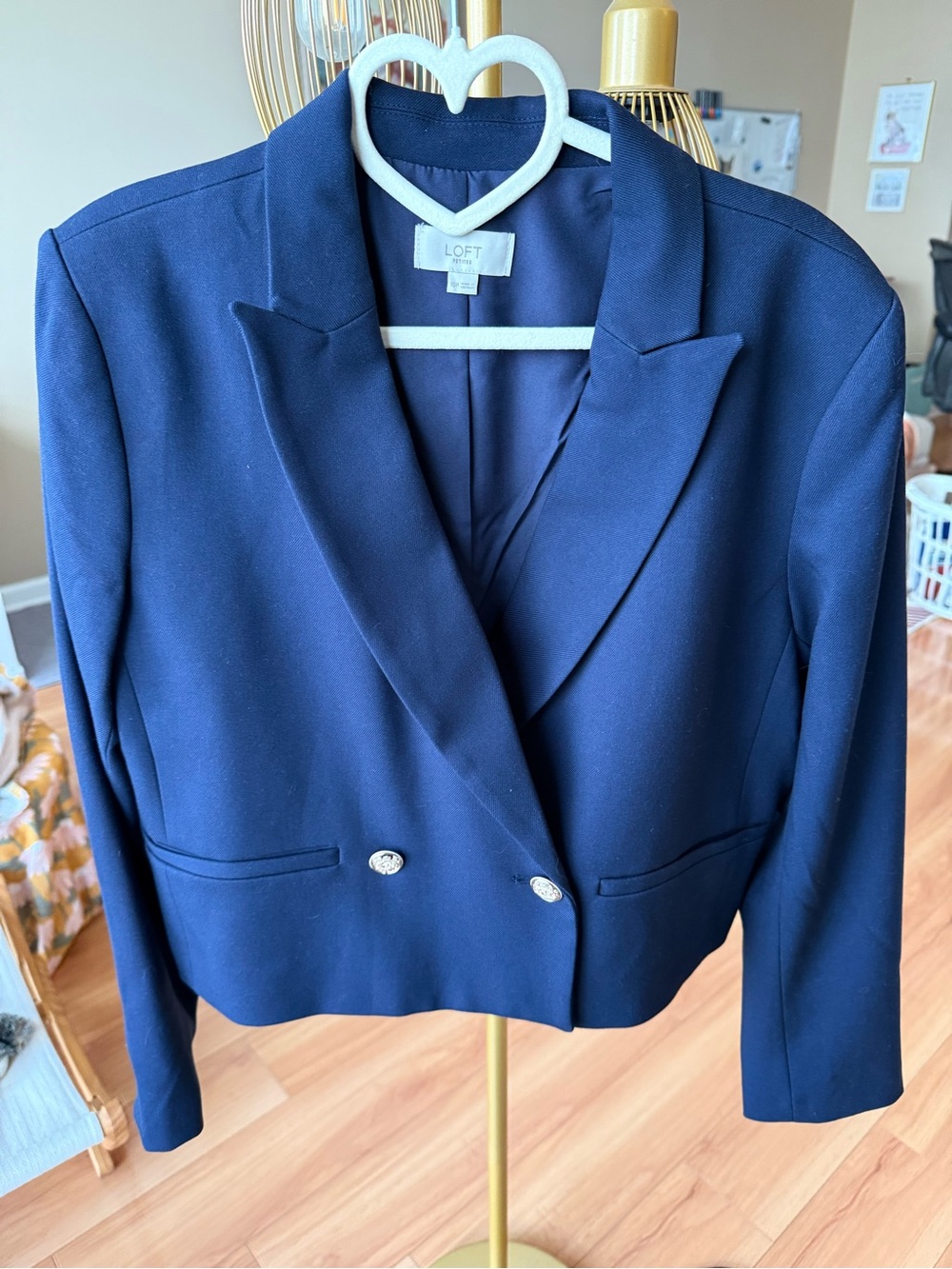 LOFT Navy Cropped Double-Breasted Blazer